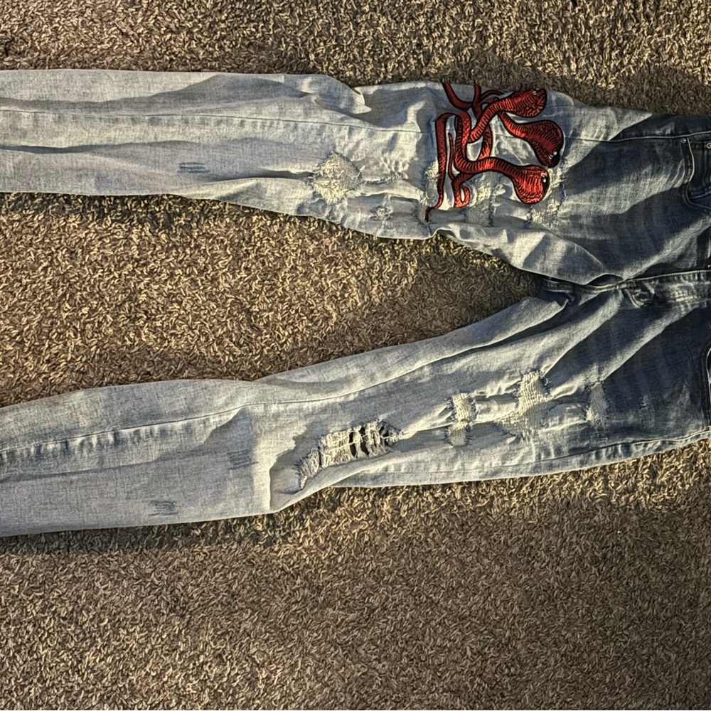 Amiri Blue Jeans with Contrast Stitching